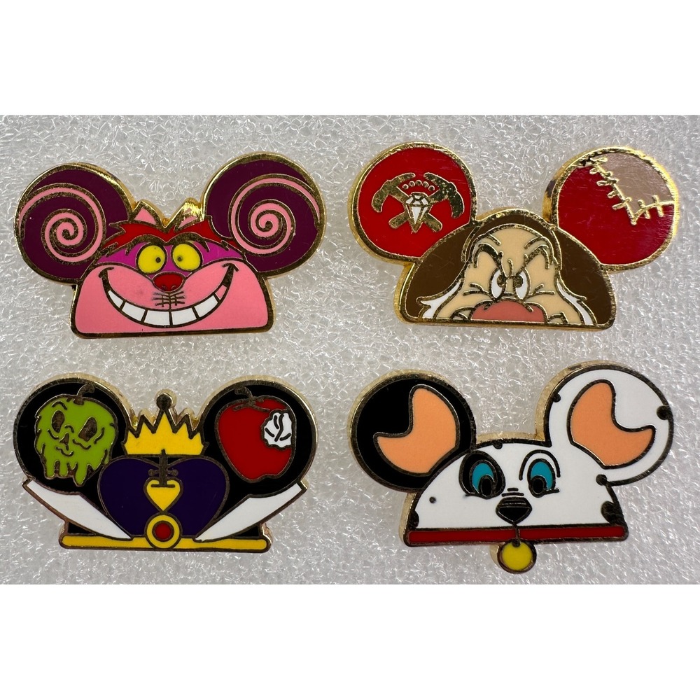 Disney Pin Mickey Hat Series Pongo Evil Queen Grumpy Cheshire Cat Set of 4 Pins